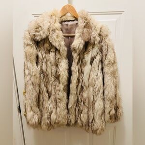 Authentic Fox Fur Jacket in Soft Neutral Tones with Taupe Silk Lining